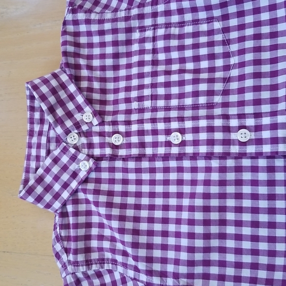 Crew Cuts Gingham Oxford Purple White Long Sleeve Button Down Collared Shirt 2T - Picture 2 of 4
